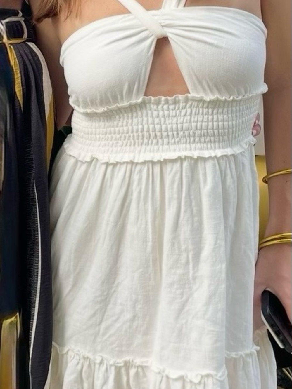 Le Lis Cream Mini Dress with Smocked Waist